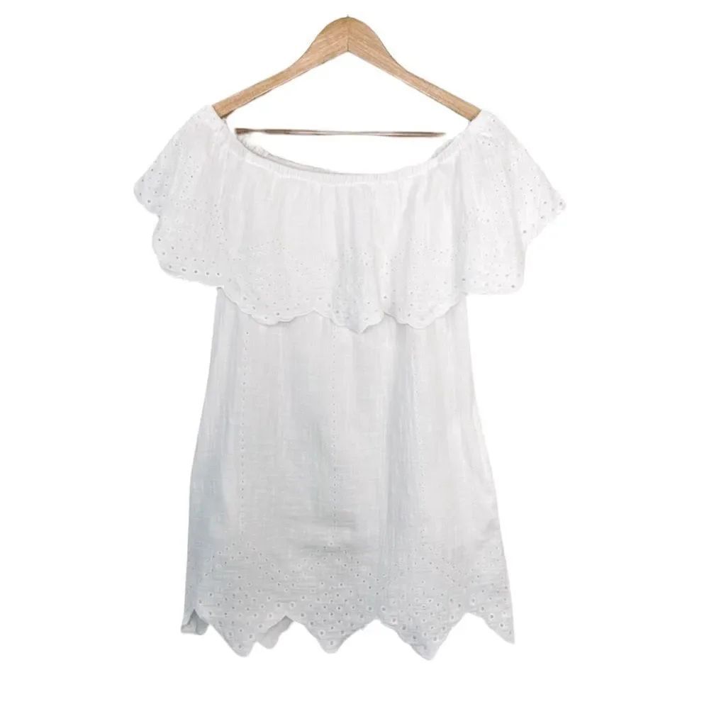 UO Lush white embroider off shoulder ruffle dress size medium